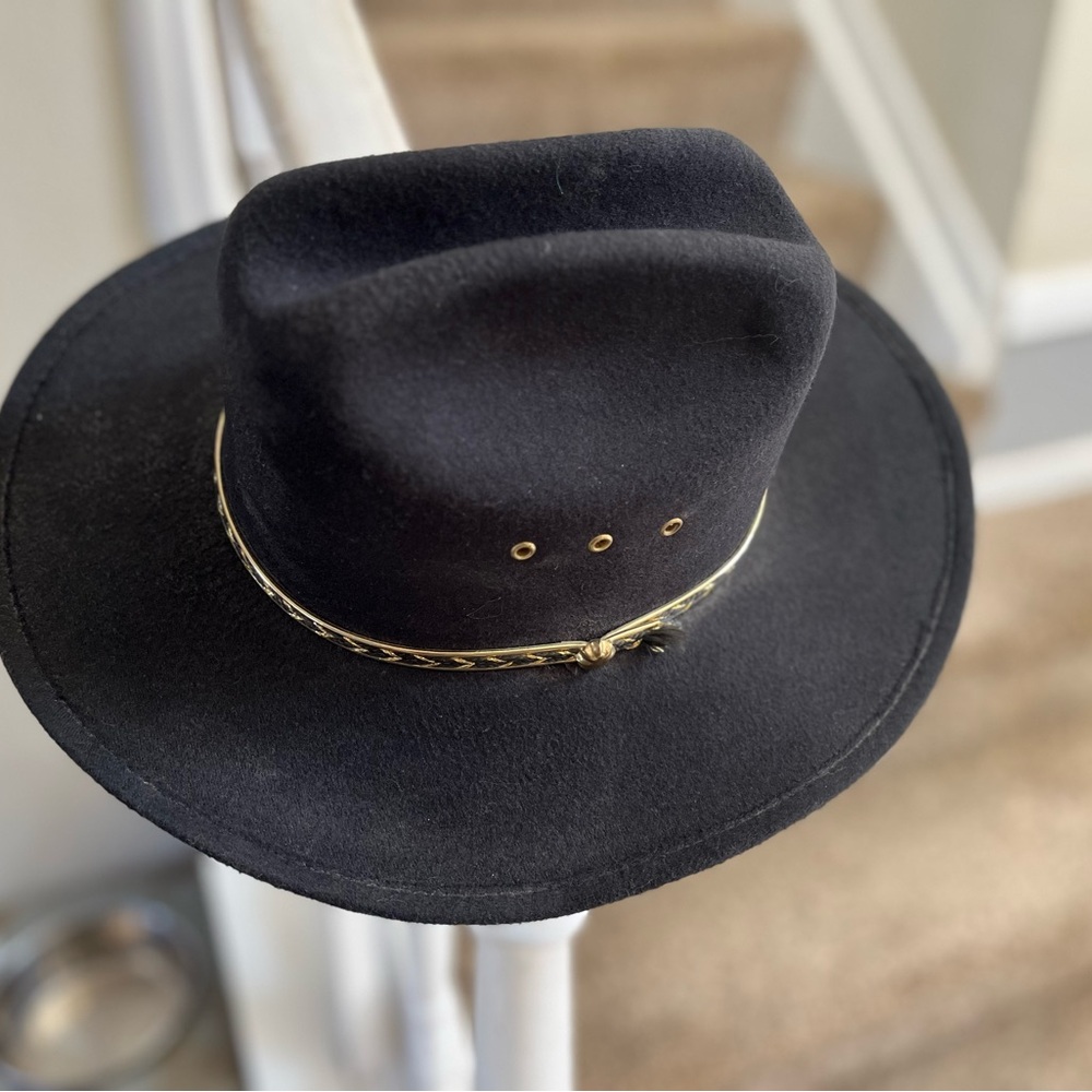Black Wide Brim Hat with Gold Accent